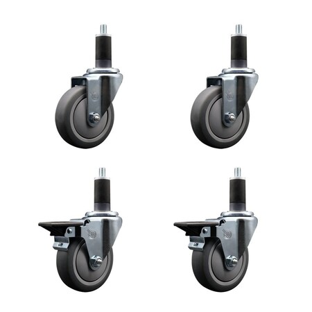Service Caster 4'' Thermoplastic Rubber Wheel Swivel 1-1/4'' Expanding Stem Caster Set 2 Brakes, 4PK SCC-EX20S414-TPRB-2-PLB-2-114